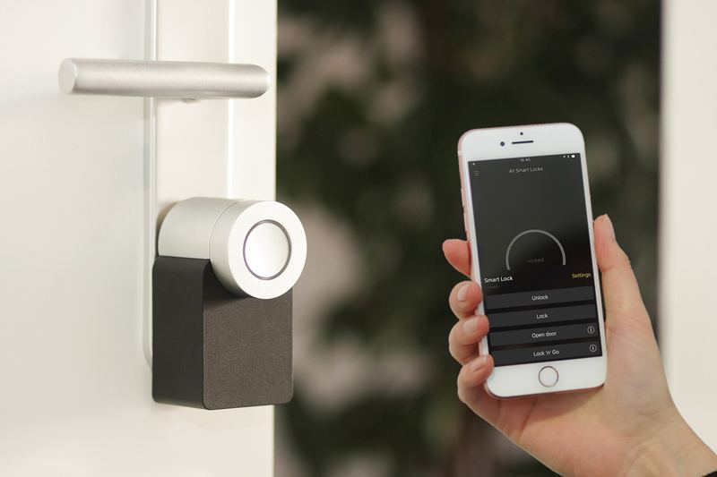 Smart lock on a door with a phone app